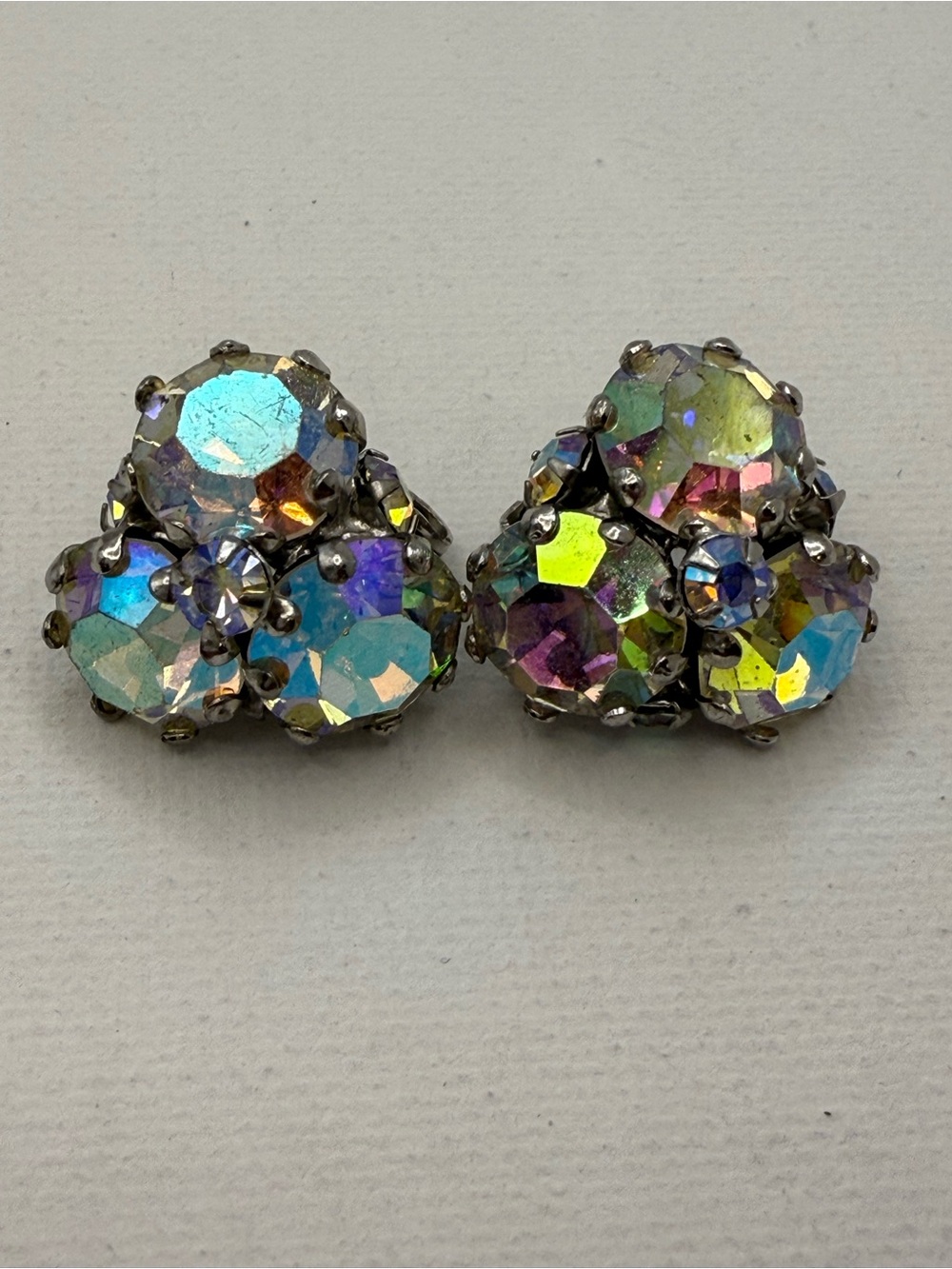 Vintage Vogue AB Rhinestone Cluster Clip On Earrings